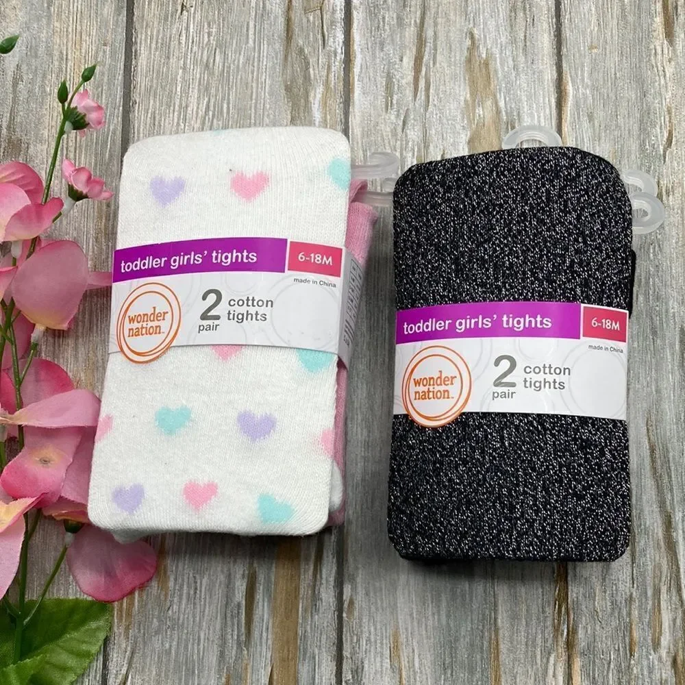 Toddler Girl’s Cotton Footed Tights 2, 2-Packs Size 6-18M